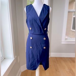 Milk & Honey Navy Blue Sleeveless Double Breasted Dress Size Small NWT